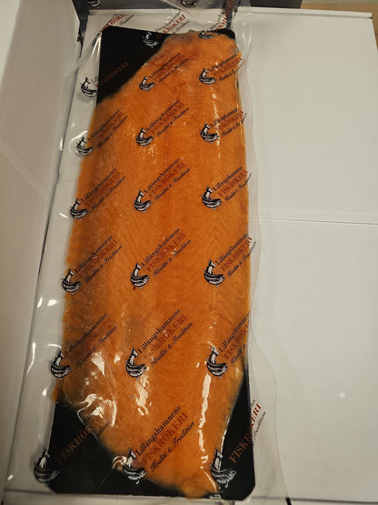 Premium kaldrøkt Norsk Superior laks i skiver helside. Produktnummer 710306