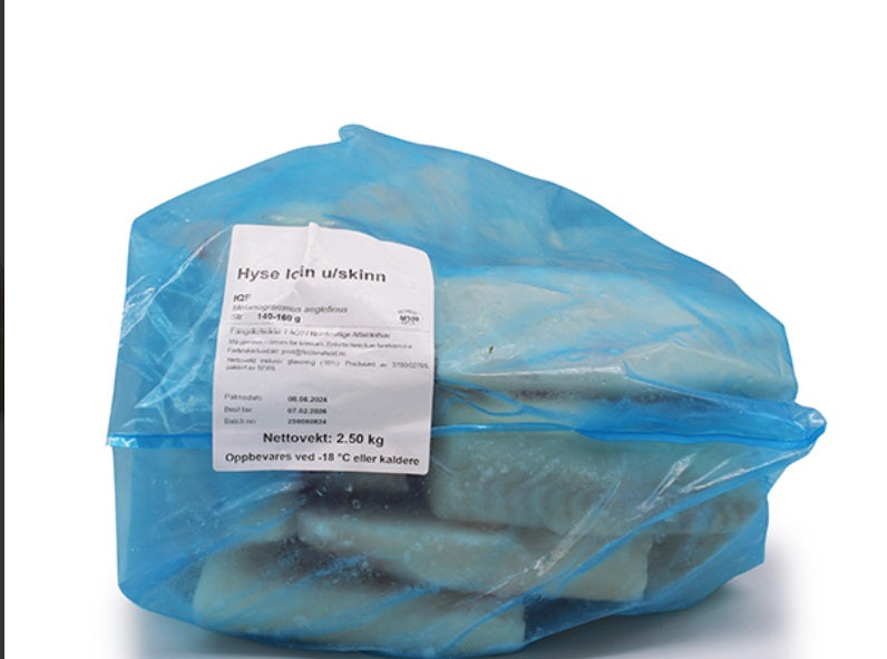 Premium Norsk Hyse Loin 120-160g  2,5 kg, IQF Frosset Produktnummer: 752183