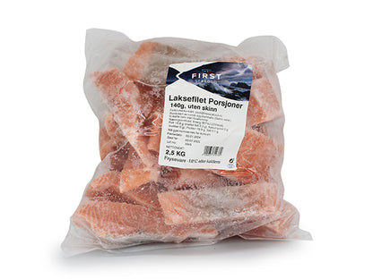 Premium Laksefilet 140g, IQF, porsjon, 2,5kg, FRYS, Produktnummer: 751816